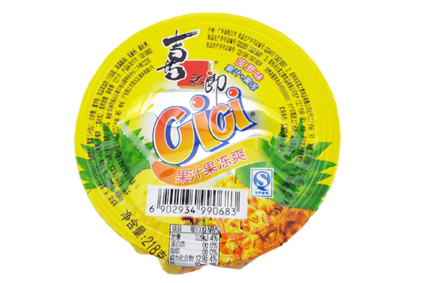 GELATINA DE COPO CICI SABOR ABACAXI COM PEDAÇOS DE COCO 218G – XIZHILANG 喜之郎果冻爽香橙味