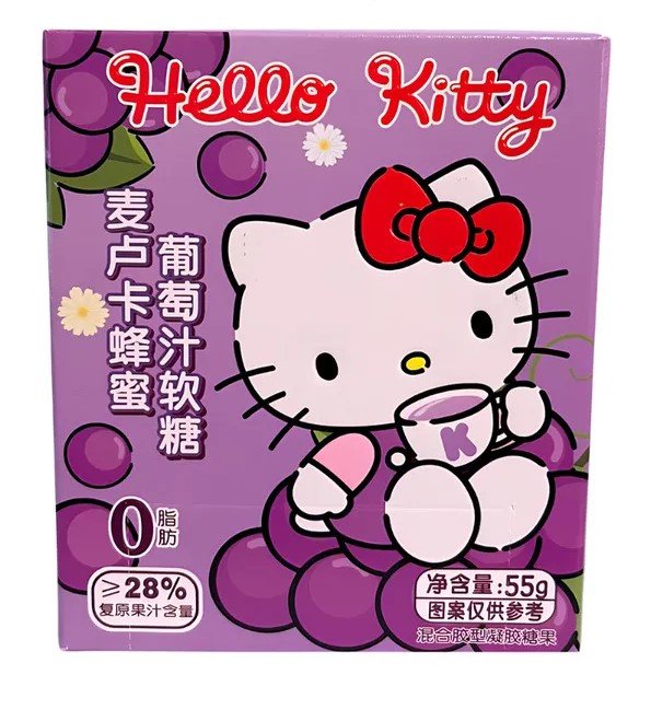 BALA DE GOMA SABOR UVA E MEL 55G - HELLO KITTY COD:6977326490027