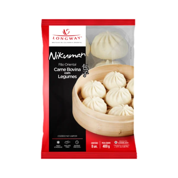 NIKUMAN DE CARNE BOVINA COM LEGUMES 8 UNIDADES 400G - LONGWAY 牛肉菜包子 COD:7898015780078
