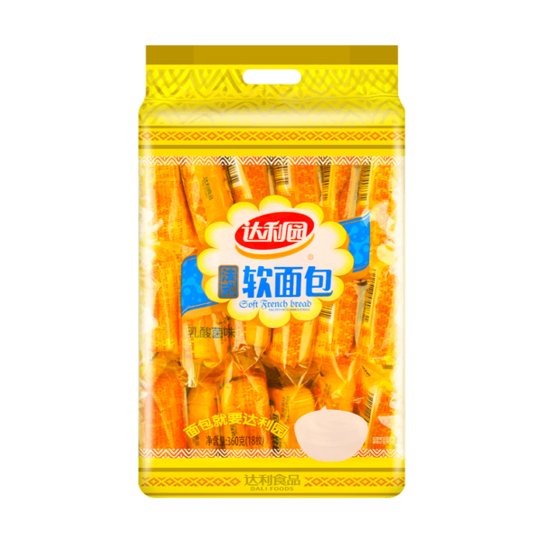PÃOZINHO SABOR YOGURT COM 18 UNIDADES 360G - DALIYUAN 达利园法式软面包乳酸菌味 COD:6911988040893