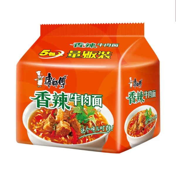 PACOTE DE MACARRÃO INSTANTÂNEO SABOR CARNE PICANTE 104G X 5 UNIDADES 康师傅香辣牛肉面X5包 COD:6920152417669