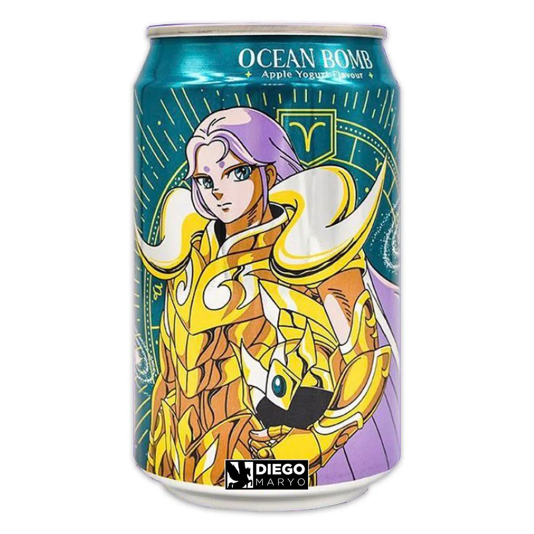 REFRIGERANTE SABOR CALPIS SODA MÃÇA 330ML CAVALEIROS DOS ZODÍACOS (MU DE ÁRIES) - OCEAN BOMB COD:4712966543427