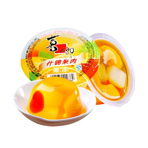 GELATINA DE PÊSSEGO E LARANJA COM PEDAÇOS DE FRUTAS 200G - XIZHILANG 喜之郎果肉果冻什锦果肉味 COD:6902934990362 - Image 3
