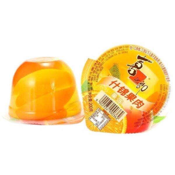 GELATINA DE PÊSSEGO E LARANJA COM PEDAÇOS DE FRUTAS 200G - XIZHILANG 喜之郎果肉果冻什锦果肉味 COD:6902934990362 - Image 2