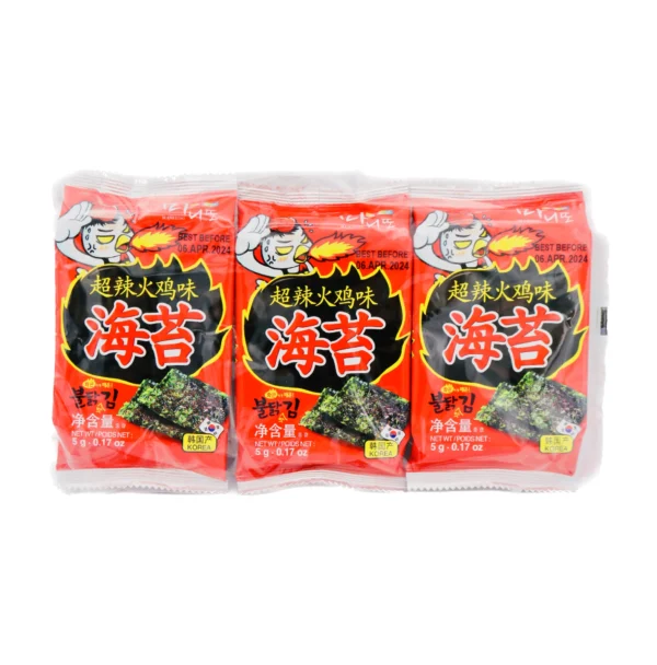SNACK DE ALGA MARINHA TEMPERADA PICANTE (TIPO BULDAK) 15G (5G X 3 PACOTE) COD:087703056503